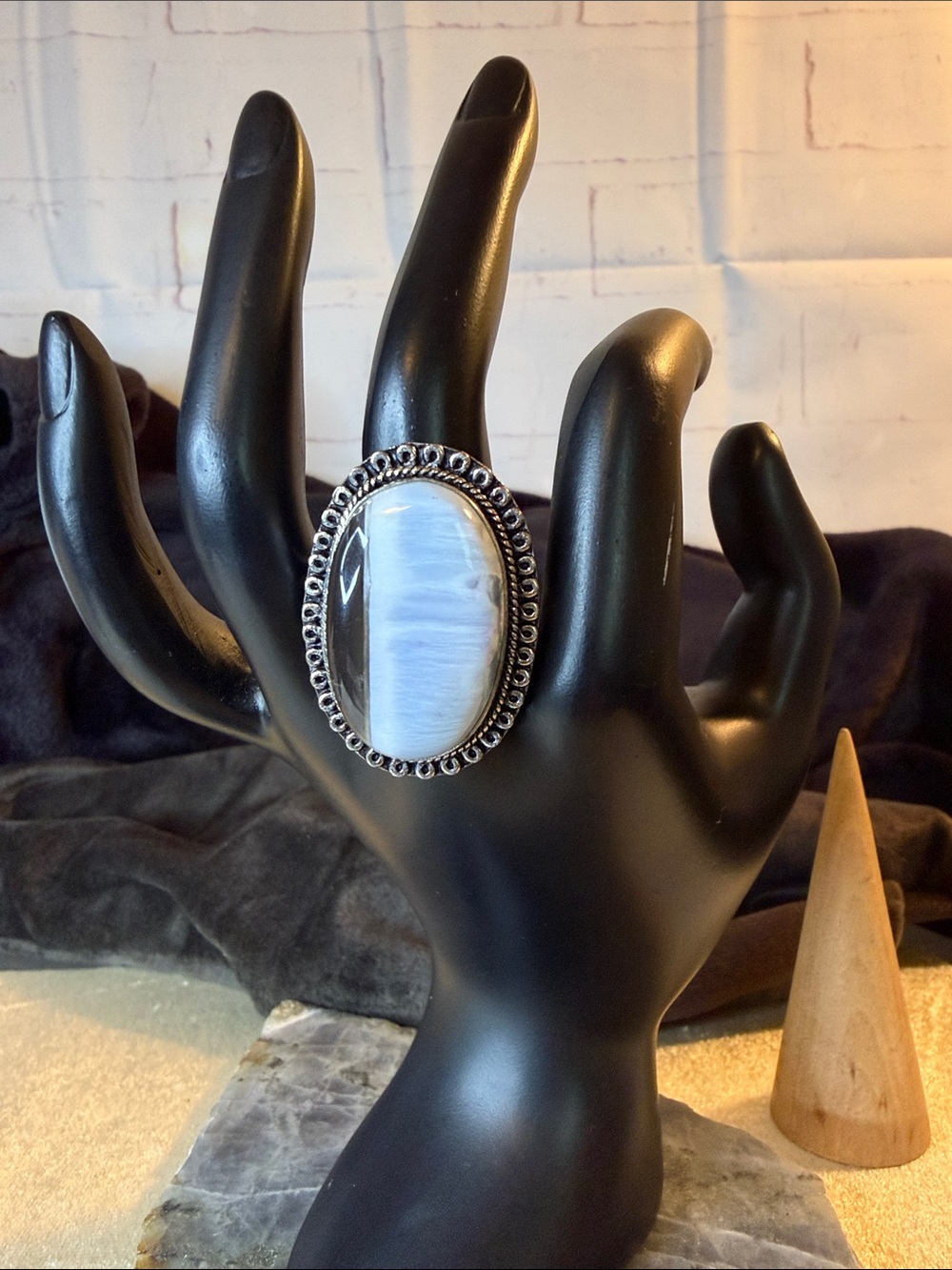 Owyhee Blue Opal Statement Ring in Sterling Silver Sz 9